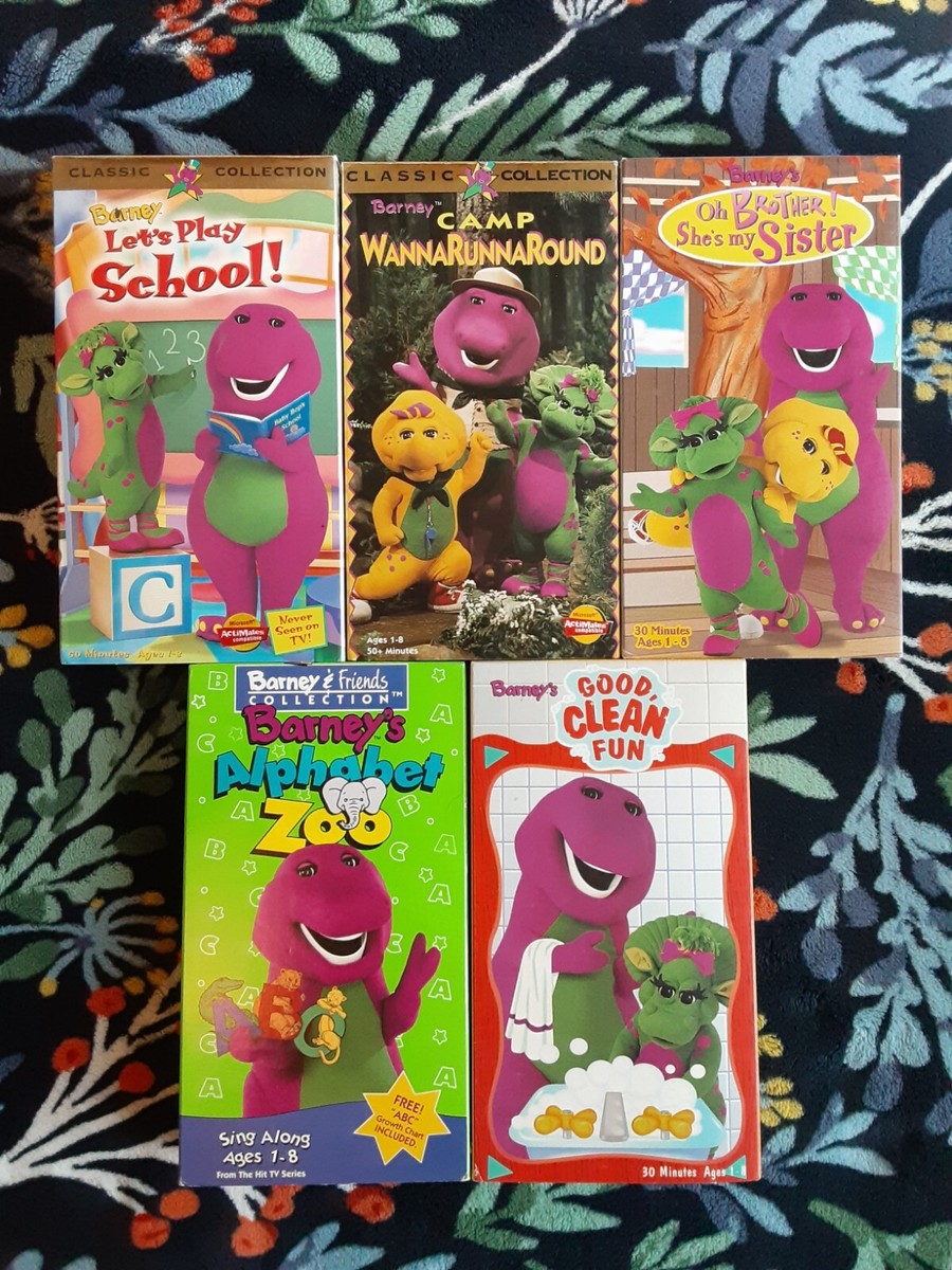 BARNEY VHS LOT/LET'S PLAY SCHOOL/ALPHABET ZOO/GOOD CLEAN FUN