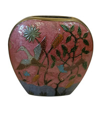 Vintage Emaille  Messing Cloisonné Vase Kunsthandwerk Blumenvase Natur