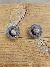 Western Headstall Fleming Solid Sterling Silver Floral Pierced Conchos * Pair * 