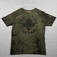 Camiseta Affliction Para Hombres 2XL Verde Negro Gráfico Camiseta Terciopelo Flor De Lis Y2K