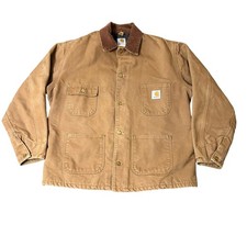 Vintage Carhartt C01 BRN Chore Coat Mens 46 Brown Duck Blanket Lined USA Made