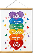 Christian Kids Rainbow Bible Verse Canvas Wall Art Nursery Bedroom Decor 16x12