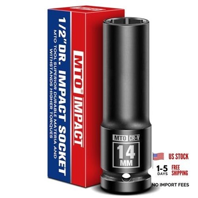 MTO 1/2'' Drive Impact Socket, 6-Point Metric Socket for Automotive 14mm Deep