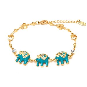 Authentic 18k Gold Plated Triple Elephant Bracelet (Blue)