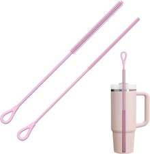 2Pcs Reusable Straw Brush Extra Long for Cleaning Tumbler with Handle and Glass