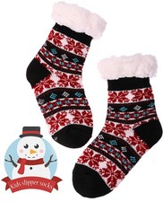 Girls Boys Slipper Socks Child Warm Fuzzy Fluffy Soft Fleece Lined Plush Thic...