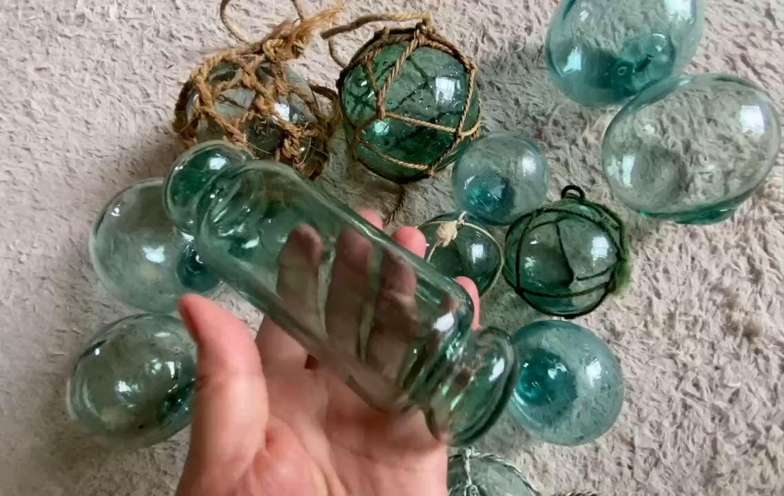 Rare Set of 14 Japanese Antique Glass Floats – Hand-Blown – Mixed