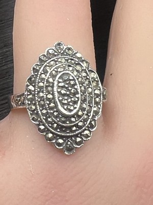 Sterling Silber Markasit ovaler Ring 8/10'' breit Größe 8