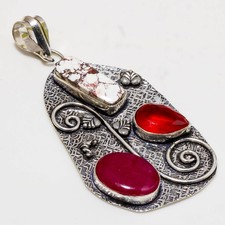 Pendentif bijou ancien pierre précieuse rubis cachemiri cheval sauvage rubell...