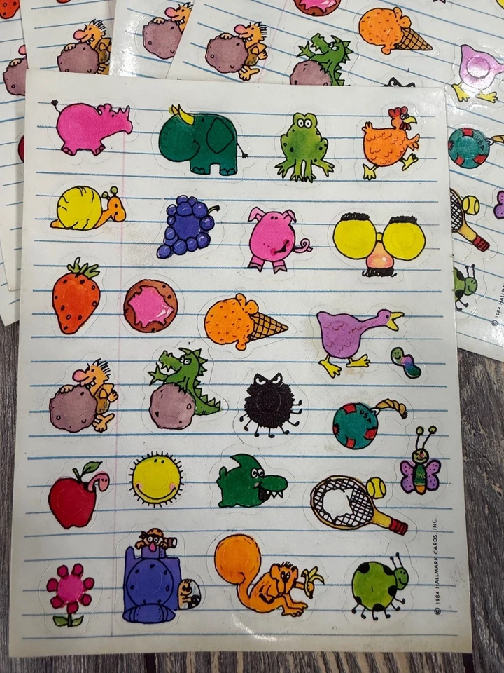 Винтажные коллекционные листы наклеек 1984 Hallmark мультфильм эфемера - Изображение 2 из 4