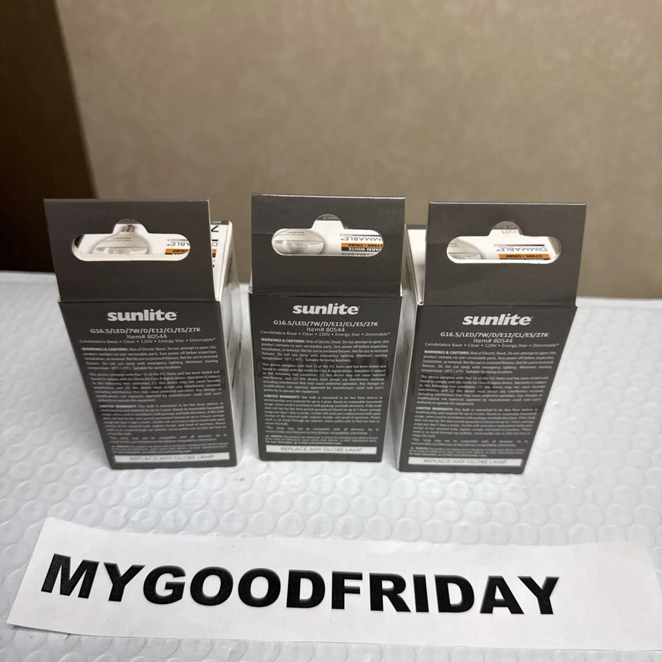 3 Pack Sunlite Dimmable Candelabra Lamps Clear Warm White LED 40 Watt G16.5 120V - Image 3 of 4