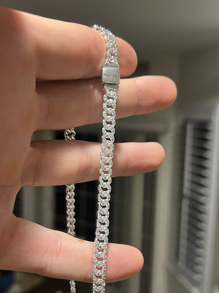 Pandora 925 Ale Silver Pave Cuban Chain Necklace - Image 2 of 4