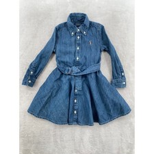 Polo Ralph Lauren Denim Shirt Dress Kids 3T Blue Cotton Belted Fit Flare Pony