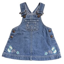 VTG Y2K Levi's Size 18M Girls Denim Overall Dress Embroidered Paisley Flower