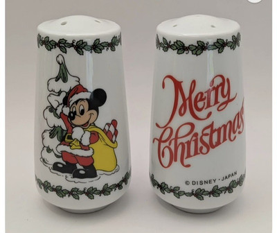 Disney Mickey Christmas Santa Porcelain Salt & Pepper Shakers w/Matching Teapot