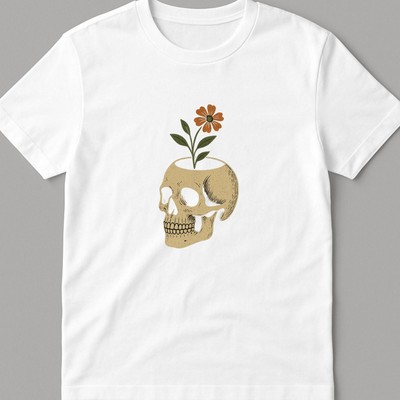 Skull with Flower PNG  Minimalist Memento Mori Art  Vintage Botanical Gothic Dig
