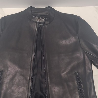 Coach Black Cow Leather Racer Jacket Full Zip Women's Zipped