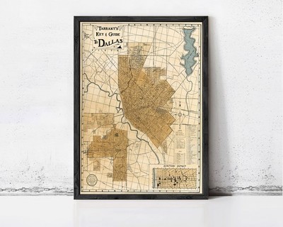 Vintage Dallas Texas Map The Old Map Store 1922 Reproduction Frame or Unframed