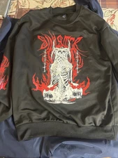 ROMWE Skeleton with Fire Lettering Cool Graphic Sweatshirt Unisex - Medium