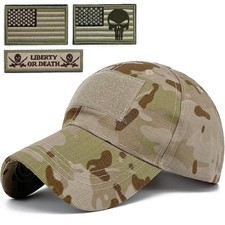 Tactical Military Mens Camo Baseball Hat with American Flag Skull Patch Patri...