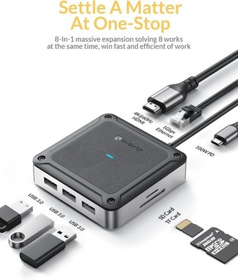 Type C USB 3.0 Hub Ethernet 4K@60Hz HDMI Port SD and TF Card Reader 6 /8 IN 1
