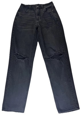 American Eagle Mom Jeans Womens 00 Regular Black High Rise Distressed Stretch