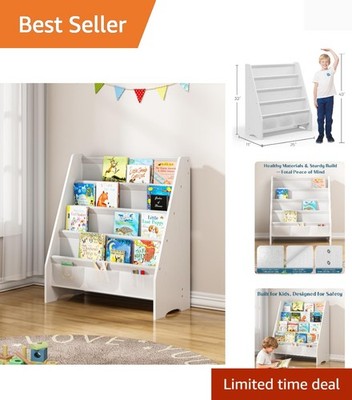 Sturdy Kids Bookshelf, 4-Tier Book Shelf for Kids Room with Oxford Fabric-Nur...