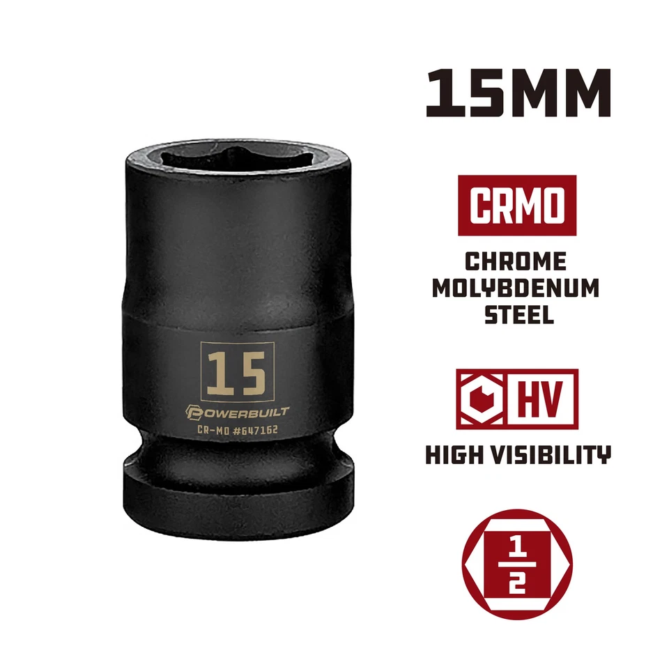 Powerbuilt 1/2 Inch Drive x 15 MM 6 Point Impact Socket - 647162 - Image 2 of 4