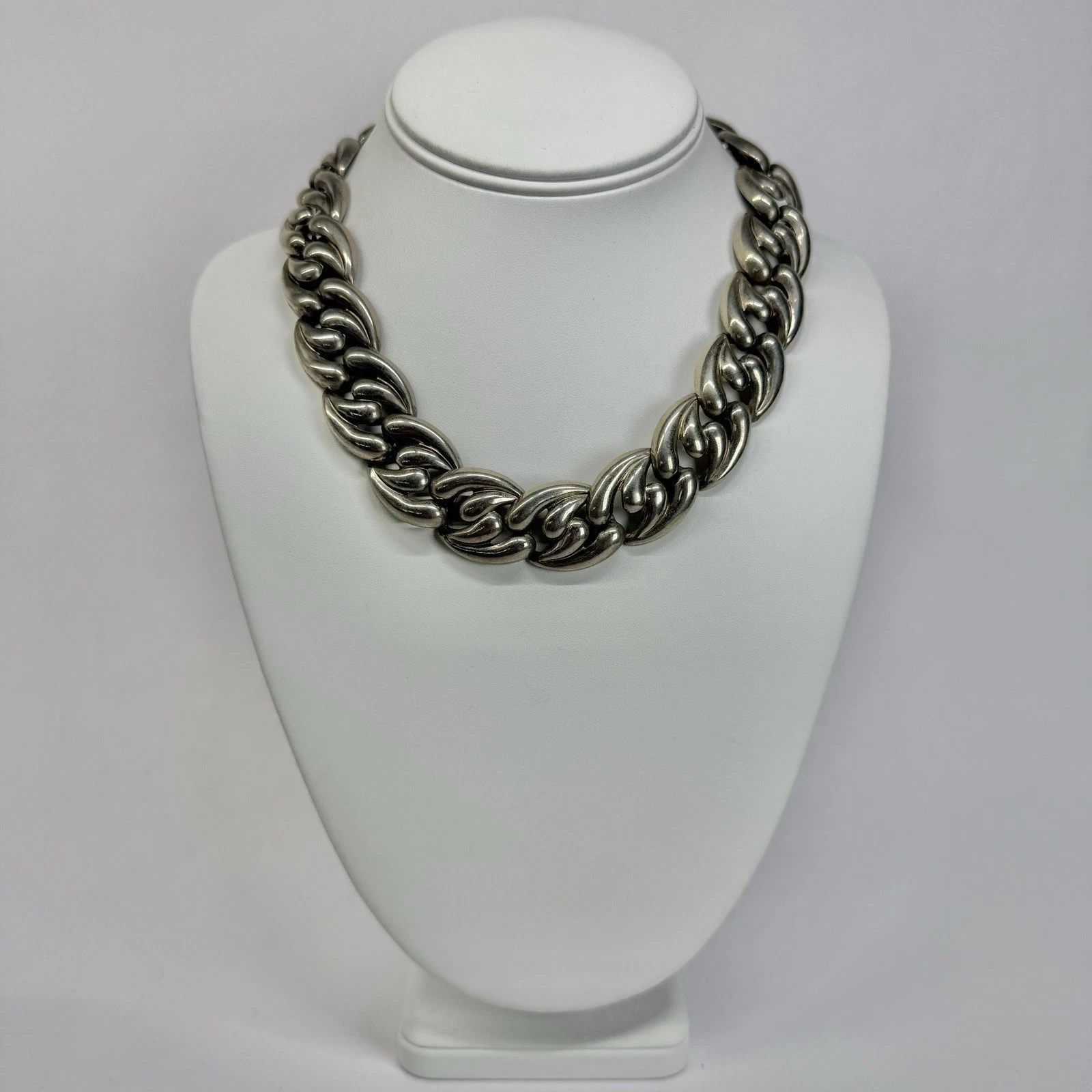 Elegant Chunky Link Statement Collar Silver Tone Vintage Necklace Jewelry N555