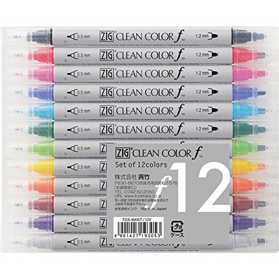 Kuretake ZIG Clean Color f Markerstift-Set auf Wasserbasis 12 Farben TCS-6000...