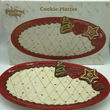 Cracker Barrel Christmas Cookie Plate Platter Oval 14.5" X 9" Red/Cream EUC