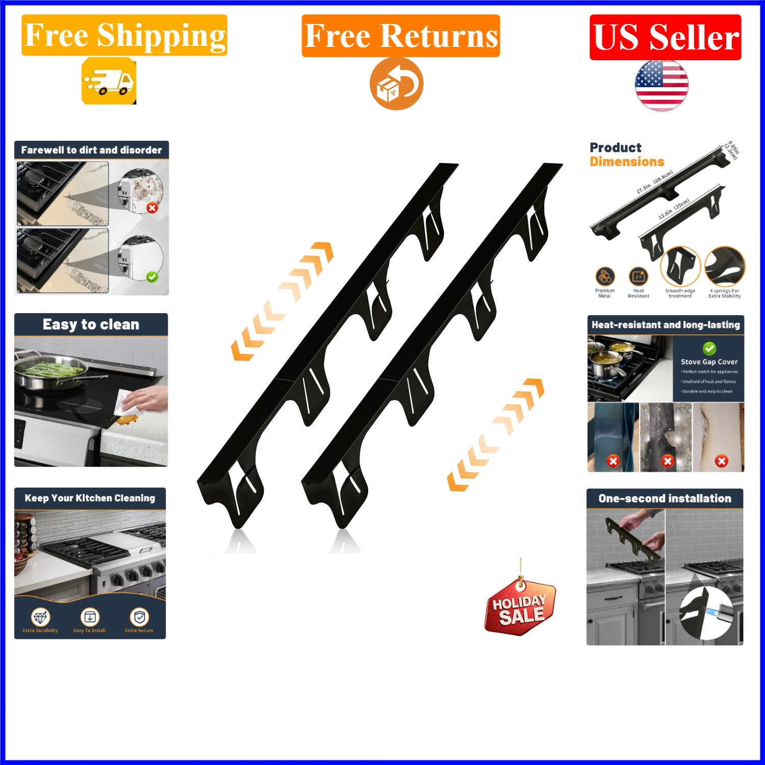 Adjustable Stainless Steel Stove Gap Covers, 13.8-27.5 in, Matte Black