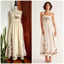 Embroidered Floral Maxi Dress Size Medium Beige NWT Farm Rio Anthropologie Staud