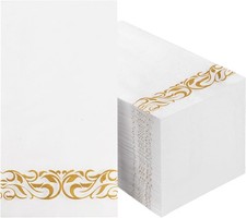 100 Pack Disposable Paper Napkins, 3-Ply Dinner Napkins with Gold Trim for