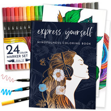 RYVE Adult Coloring Book with Markers for Women - Mindfulness Coloring Book