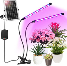 Solar Plant Grow Light with Battery Run Day/Night, 2 Heads 40 LED Clip on Full S