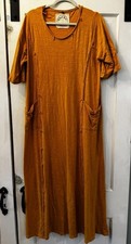 A Rare Bird maxi t-shirt dress mustard yellow exposed Seams,  pockets boho-chic