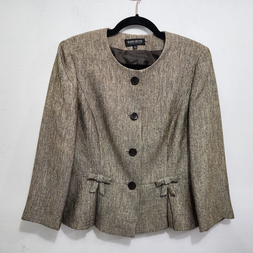 Traje Falda John Meyer Marrón Tweed Hasta la Rodilla Mono Pecho Para Mujer Talla 6 Foto 4 de 4