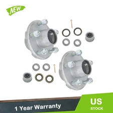 (2)- 5 x 4.5" Trailer Hot Dipped Galvanized Hub 5 Lug 1 Inch x 1 Inch Kit