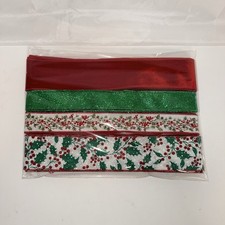 Christmas Wired Ribbon Bundle 5 Styles 3 Yds Each Holly Berry Glitter Red Green
