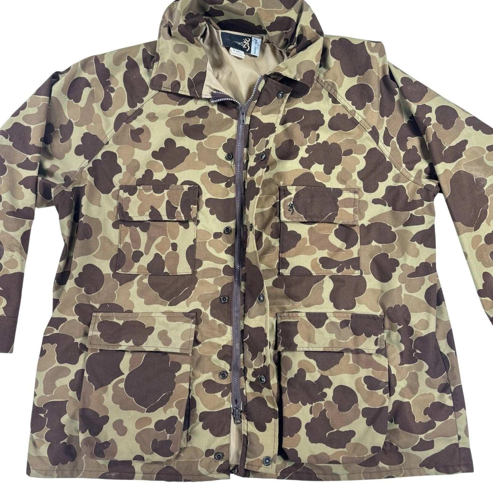 VTG Browning Hunting Jacket XXL Brown Duck Camo Gore-Tex Cordura Nylon Coat USA