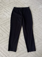 ST. JOHN Black Ponte Knit Seamed Pintuck Leg Pull On Slim Leg Ankle Pants Sz 6