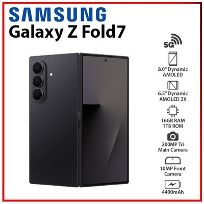 NEW Samsung Galaxy Z Fold7 5G JETBLACK 16GB+1TB Dual SIM Android Mobile Phone
