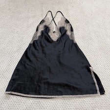 Vintage Victoria's Secret Black Satin Lace Halter Babydoll Chemise XS