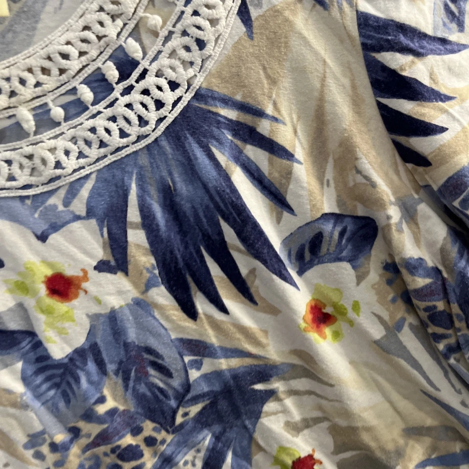 Blusa Top Mujer Caribbean Joe Azul Floral Plus 2X Mezcla Algodón Manga Corta Foto 2 de 4