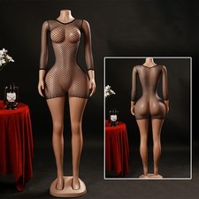Women Body Stockings Fishnet Short wrap Dress Long sleeve Tights Underwear 4019