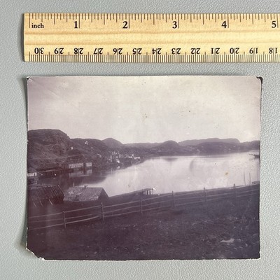 Vintage 1900s B&W Photo Quidi Vidi Village Newfoundland Harbor Baird & Co Wharf