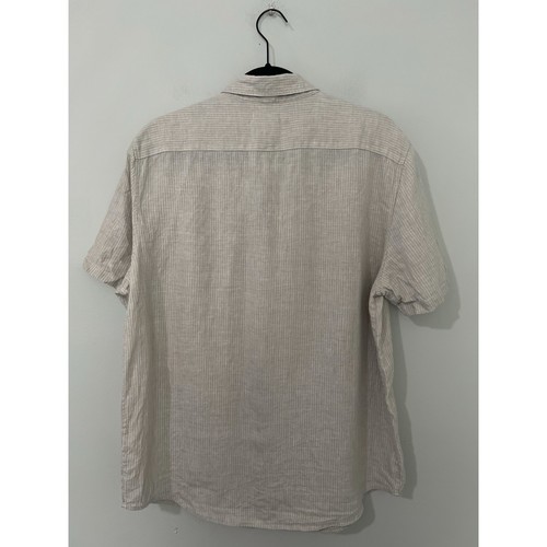 Camisa Everlane Para Hombre Grande Beige Blanco Rayas Lino Manga Corta - Imagen 3 de 8