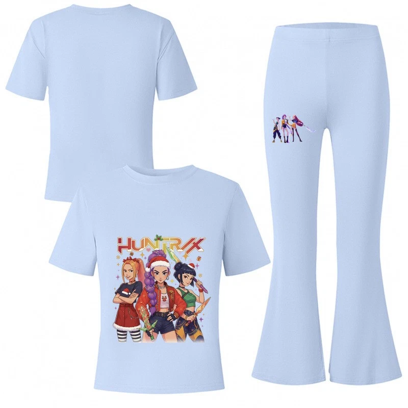 2Шт девочек демонов охотников модный костюм комплект с футболка + расклешенные брюки - Изображение 2 из 4