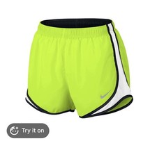 Nike Girls' Shorts Tempo Running Racer Neon Yellow Dri-FIT Lined 4 Size 6 M